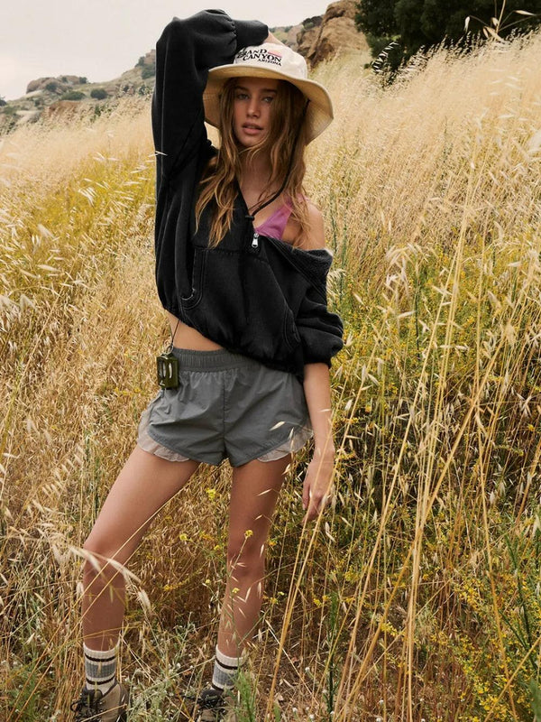 Sports hoodie zipper drawstring long sleeved top jacket