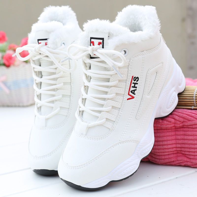 Sports shoes, casual with plush insulation, cotton shoes, leather surface, Korean version, versatile, high top, dad shoes, women's shoes