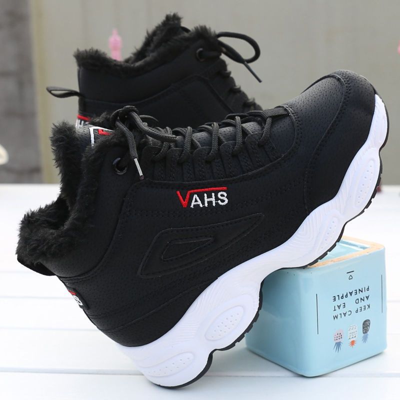 Sports shoes, casual with plush insulation, cotton shoes, leather surface, Korean version, versatile, high top, dad shoes, women's shoes