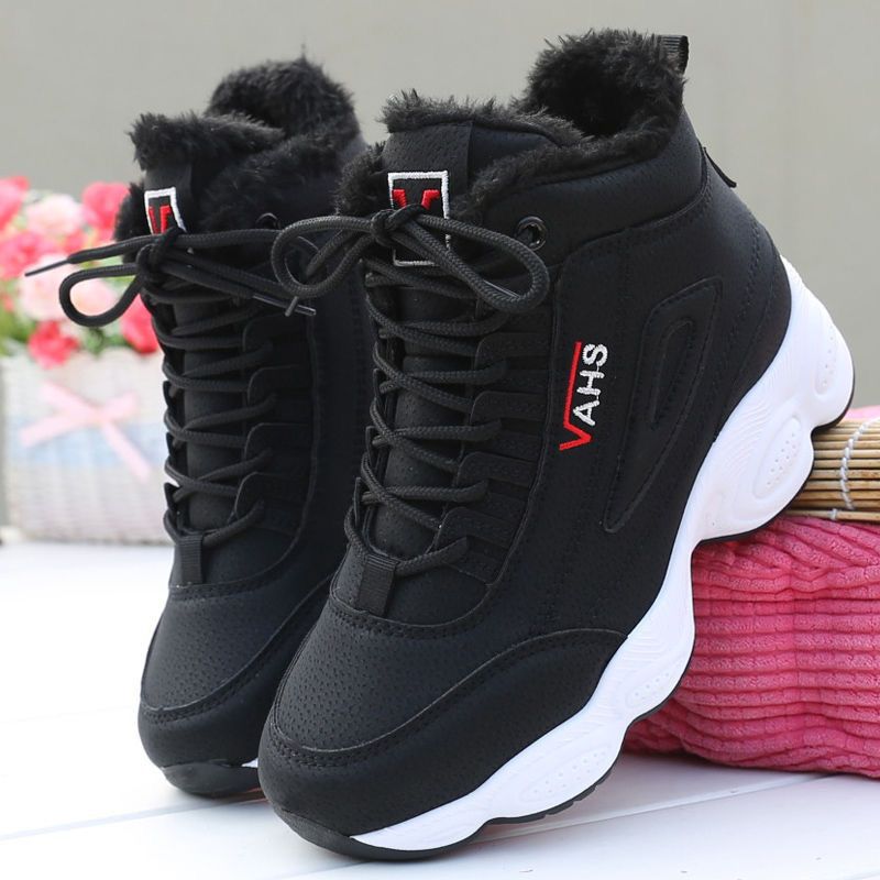 Sports shoes, casual with plush insulation, cotton shoes, leather surface, Korean version, versatile, high top, dad shoes, women's shoes