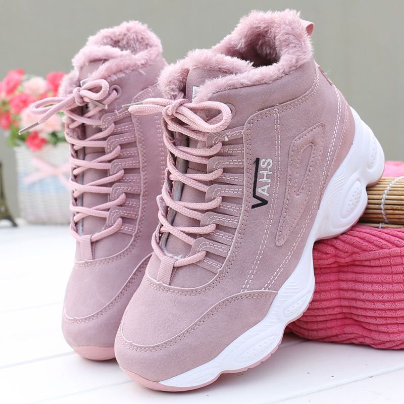 Sports shoes, casual with plush insulation, cotton shoes, leather surface, Korean version, versatile, high top, dad shoes, women's shoes