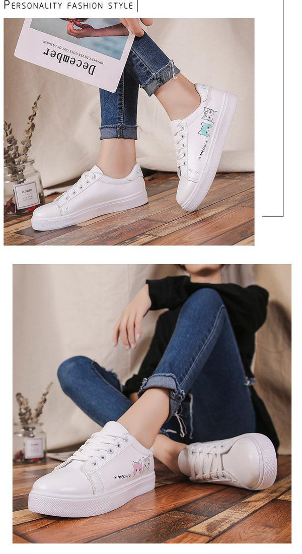 Spring Fashion Breathble Women Sneakers Leather Platform Shoes Women Lace Up Casual Shoes White Fashion Sneakers White PU Leather Platform Sneaker For Women Lace Up Walking Sneakers