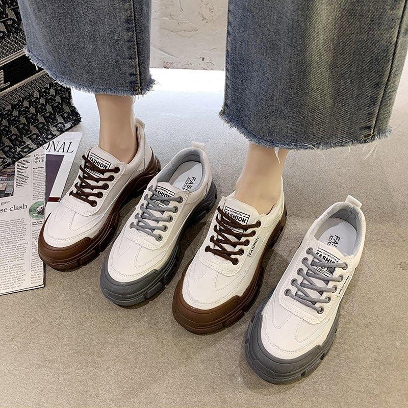 Spring Summer Lace-up White Women Flat Leather Shoes White Board Casual Shoes Women Sneakers Casual Everyday Walking Fashionable Shoes