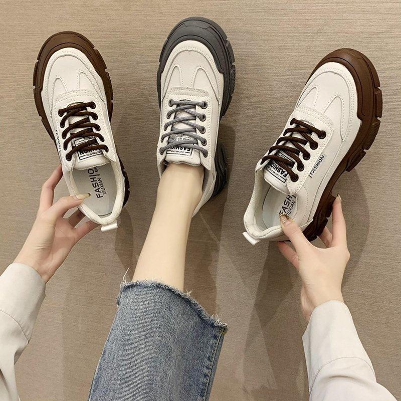 Spring Summer Lace-up White Women Flat Leather Shoes White Board Casual Shoes Women Sneakers Casual Everyday Walking Fashionable Shoes