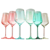 Colored Crystal Wine Glass Set of 6, Gift For Mothers Day, Her, Wife, Mom Friend - Large 12 oz Glasses, Unique Italian Style Tall Drinkware - Red & White, Dinner, Beautiful Glassware - (Summer)