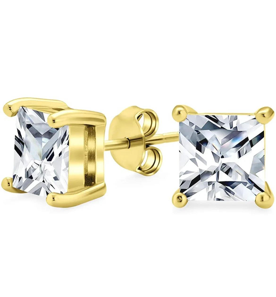 Solid Sterling Silver White Topaz Princess Cut Square Studs - Gifts for You 'n Me