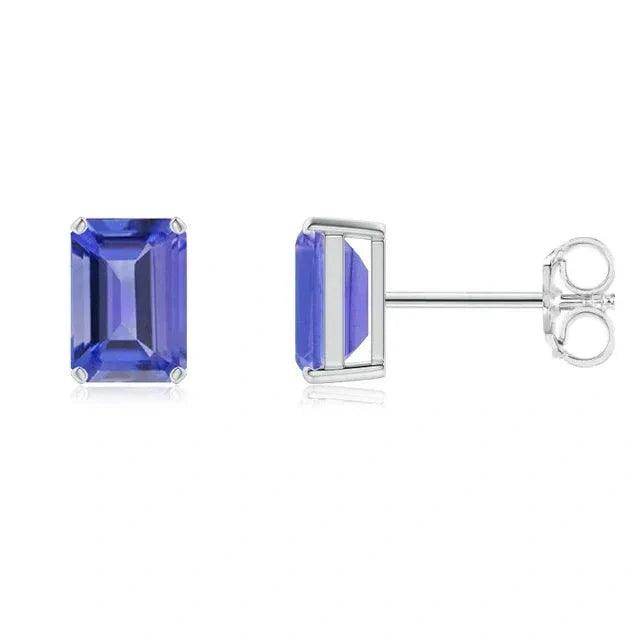 925 Sterling Silver Genuine Tanzanite Emerald Cut Gemstone Earrings - Gifts for You 'n Me