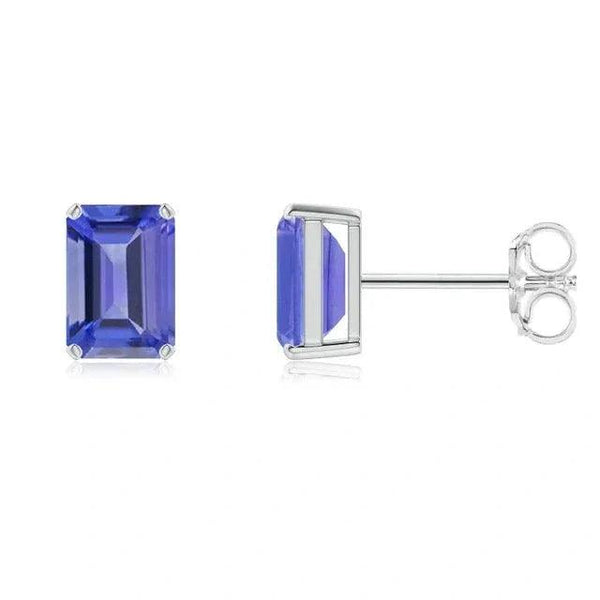 925 Sterling Silver Genuine Tanzanite Emerald Cut Gemstone Earrings - Gifts for You 'n Me