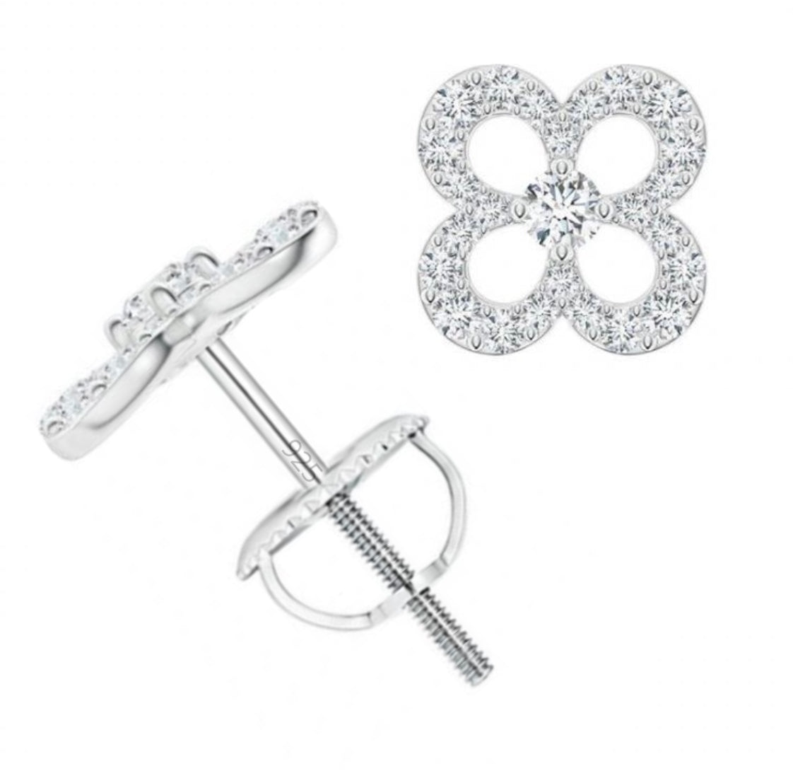 Solid 925 Sterling Silver Pave Earrings