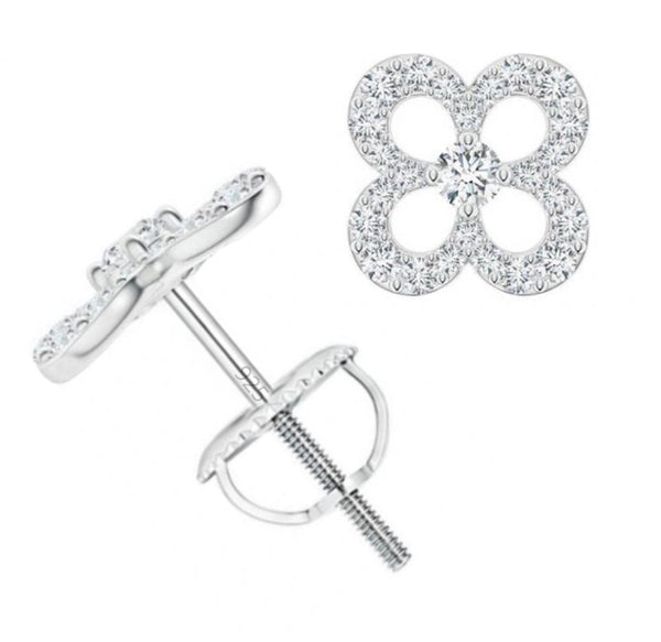 Solid 925 Sterling Silver Pave Earrings