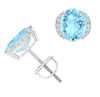 Sterling Silver 925 Oval Blue Topaz Halo Studs