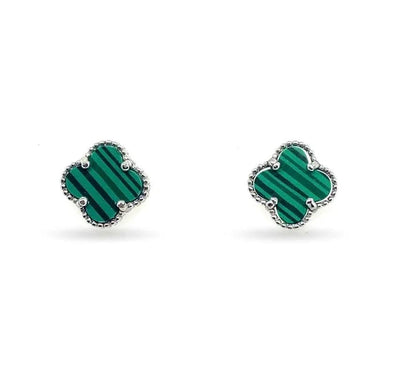 Donatello Gian Solid 925 Sterling Silver Green Clover Studs