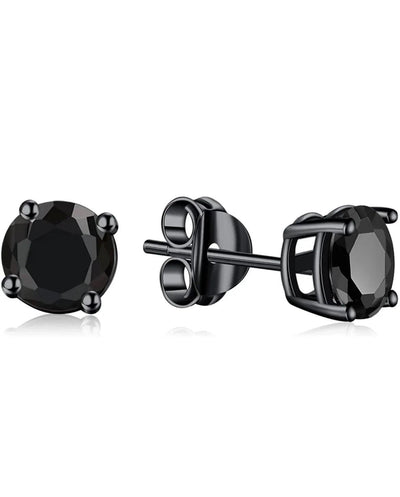 Solid Sterling Silver Black Rhodium Plated Onyx Stud Earrings - 2 Options