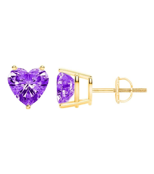 925 Sterling Silver 6MM Heart Cut Amethyst Screw Back Studs - Gifts for You 'n Me