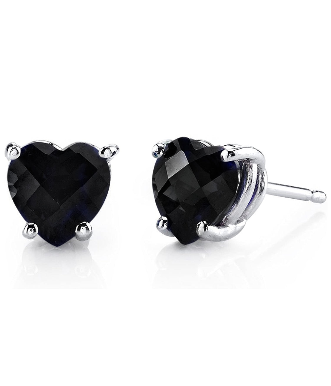 Solid Sterling Silver Created Gemstone Heart Stud Earrings - 8 Colors