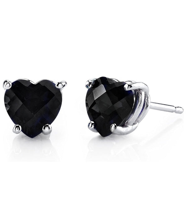 Solid Sterling Silver Created Gemstone Heart Stud Earrings - 8 Colors