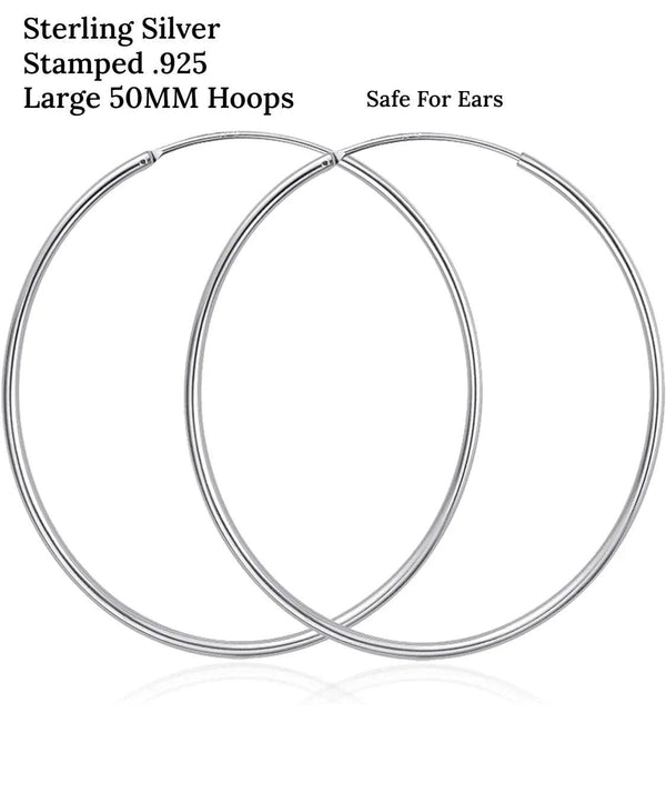 Donatello Gian 925 Sterling Silver Endless Hoop Earrings, Earrings for Women Girls & Men, Cartilage Endless Large Hoops Hypoallergenic 925 Sterling Silver - Gifts for You 'n Me