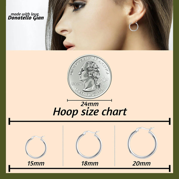 925 Sterling Silver Classic French Lock Hoop Earrings, 15mm-20mm, Hypoallergenic, Perfect for Men Women and Girls - Gifts for You 'n Me