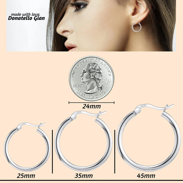 925 Sterling Silver Classic French Lock Hoop Earrings, 25mm-45mm, Hypoallergenic, Perfect for Men Women and Girls - Gifts for You 'n Me