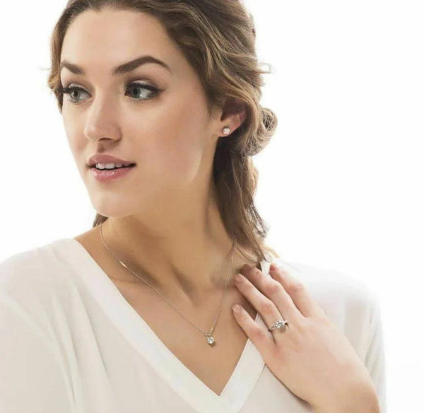 Rhodium Plated Round Cut Crystal Pendant Necklace - Gifts for You 'n Me