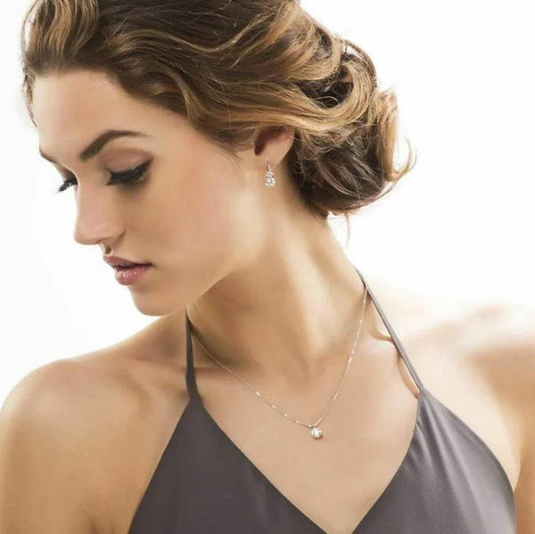 Rhodium Plated Round Cut Crystal Pendant Necklace - Gifts for You 'n Me