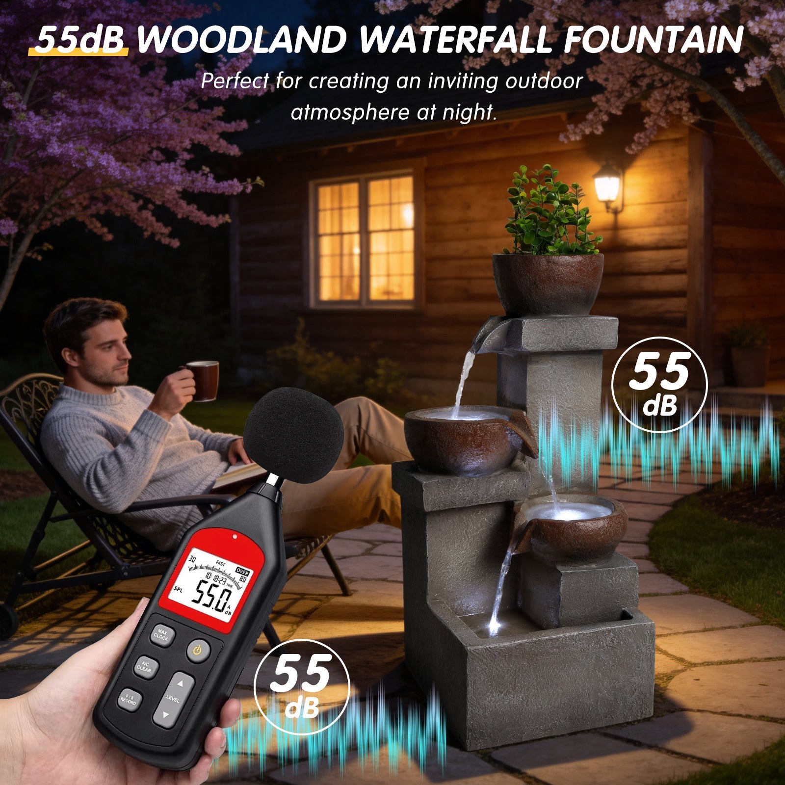 Resin Outdoor Fountain and Planter Stacked Stone