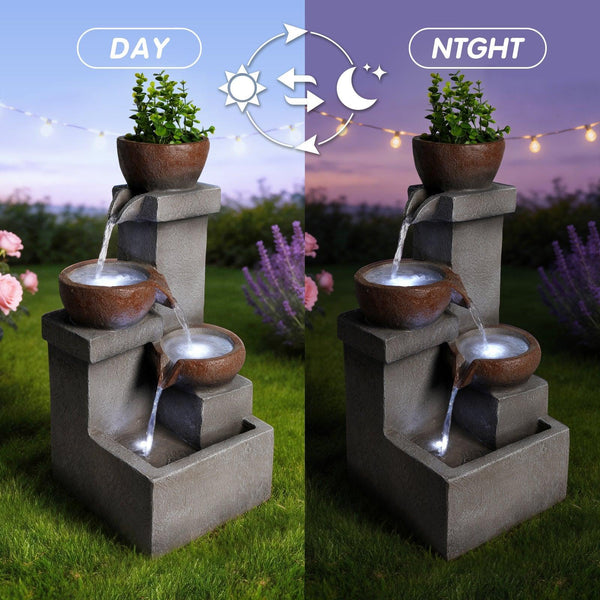 Resin Outdoor Fountain and Planter Stacked Stone
