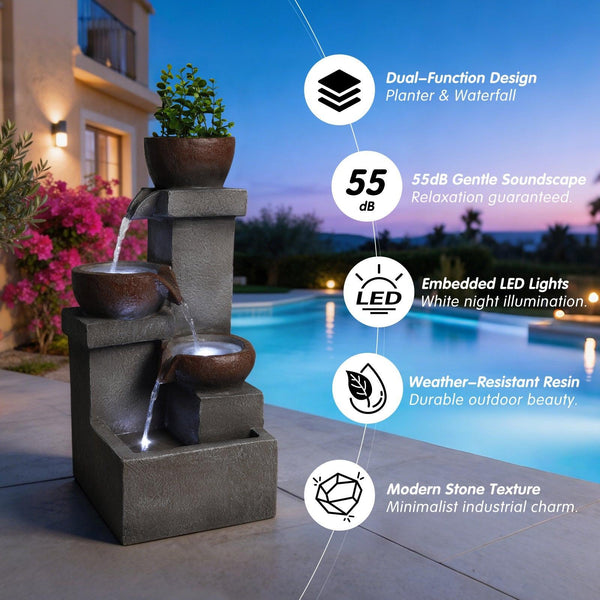 Resin Outdoor Fountain and Planter Stacked Stone