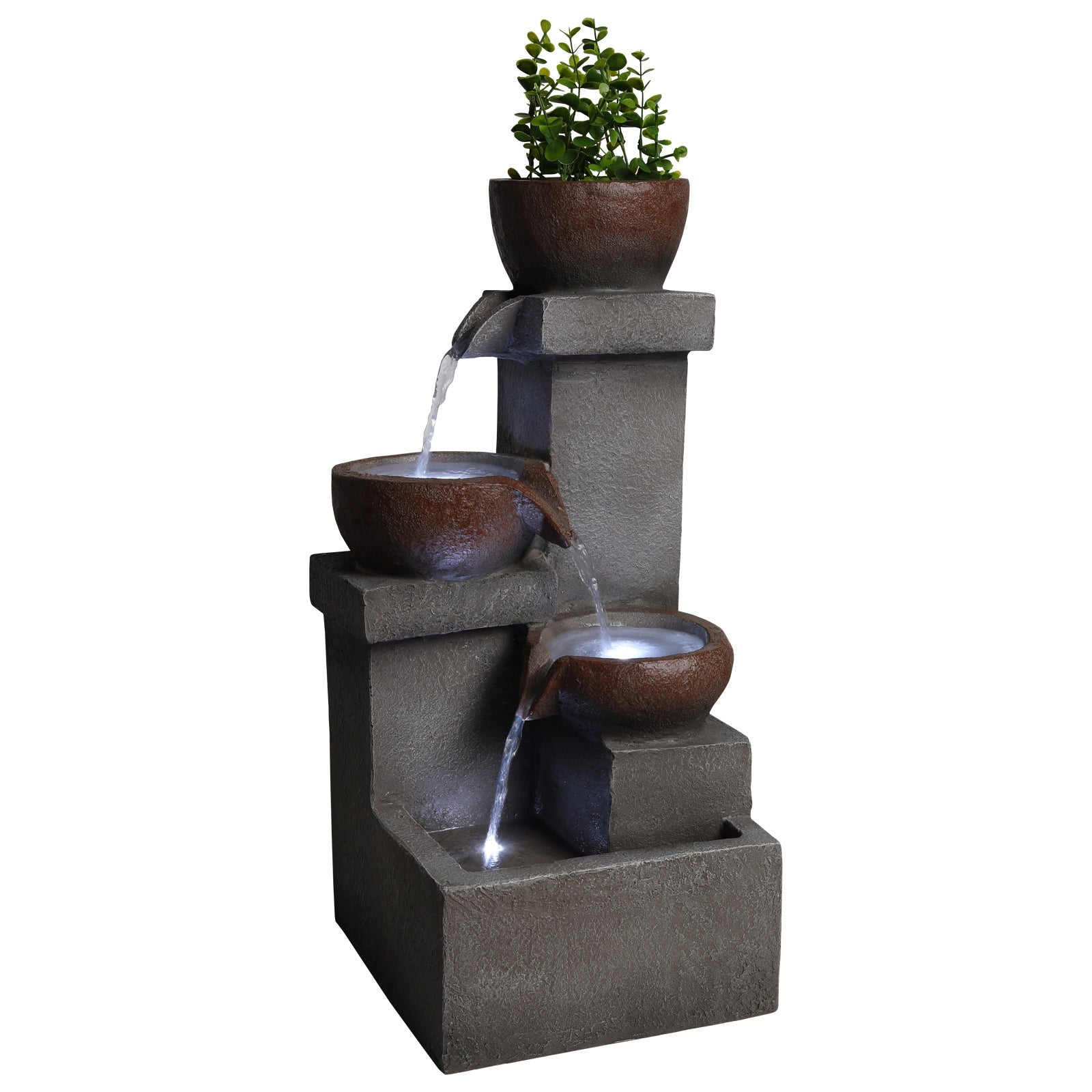 Resin Outdoor Fountain and Planter Stacked Stone