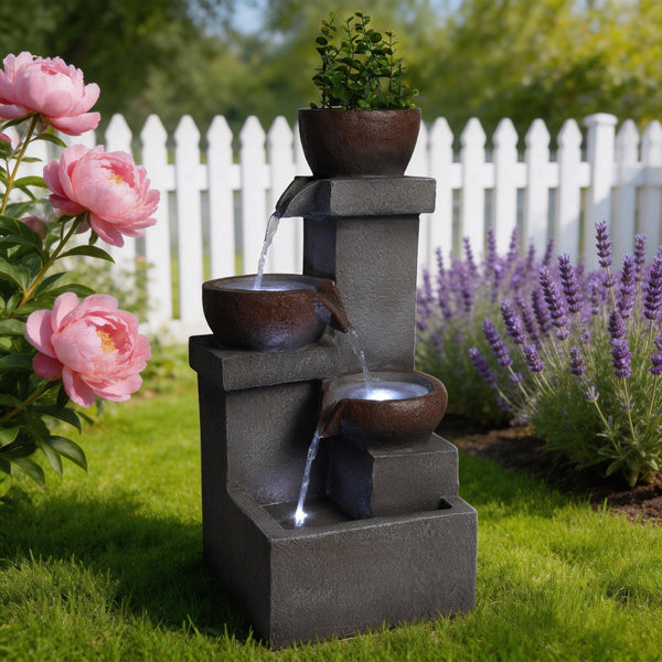 Resin Outdoor Fountain and Planter Stacked Stone