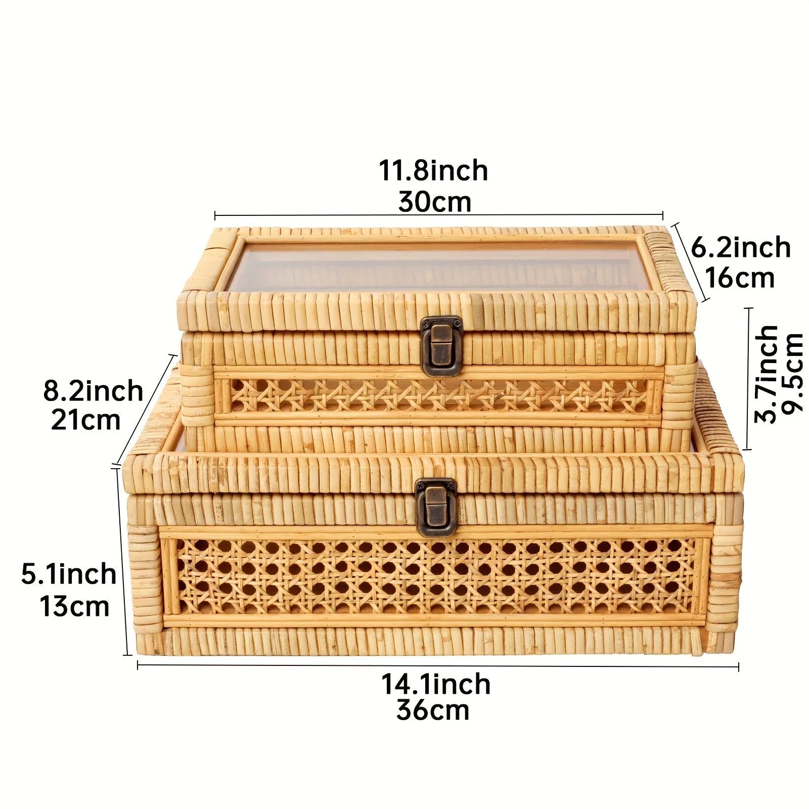 Stacking Boxes - Glass Top Rattan Set