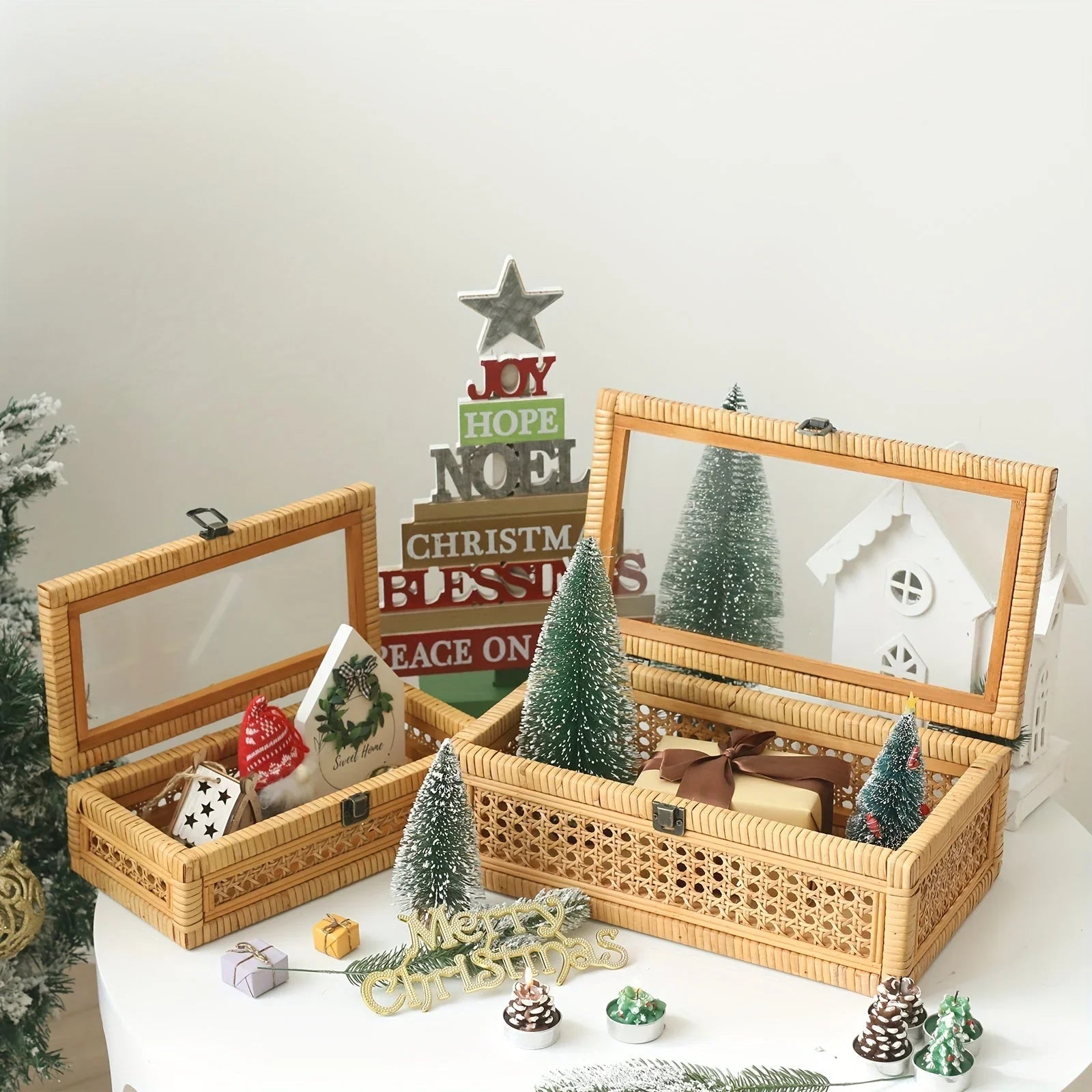 Stacking Boxes - Glass Top Rattan Set