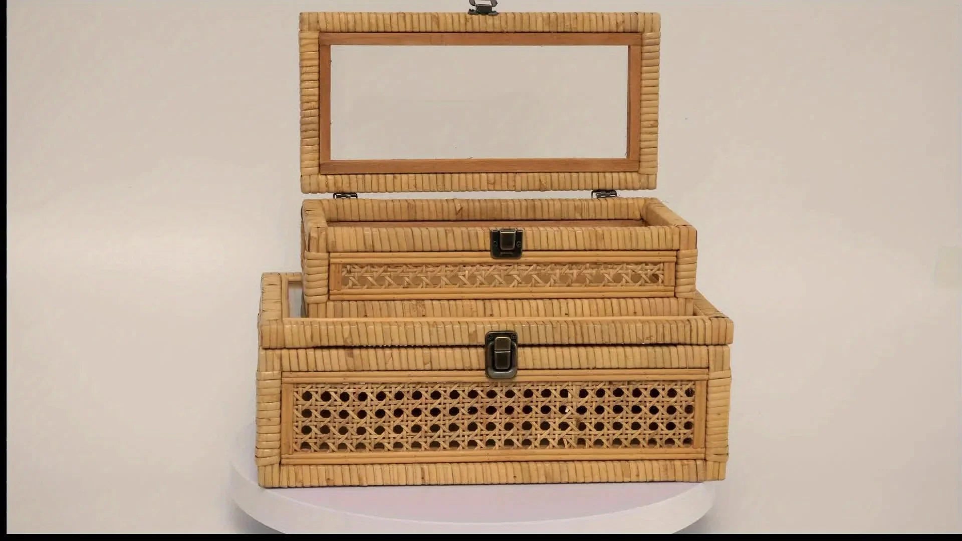 Stacking Boxes - Glass Top Rattan Set