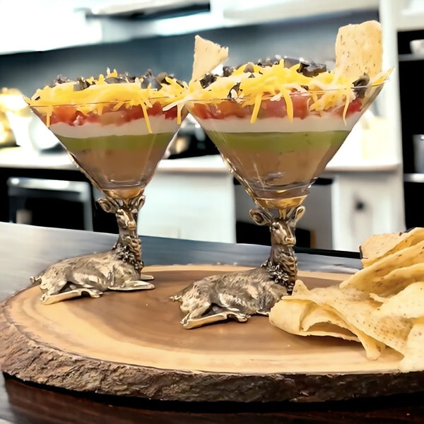 Gold Stag Deer Martini Glasses Jersey Art Glass