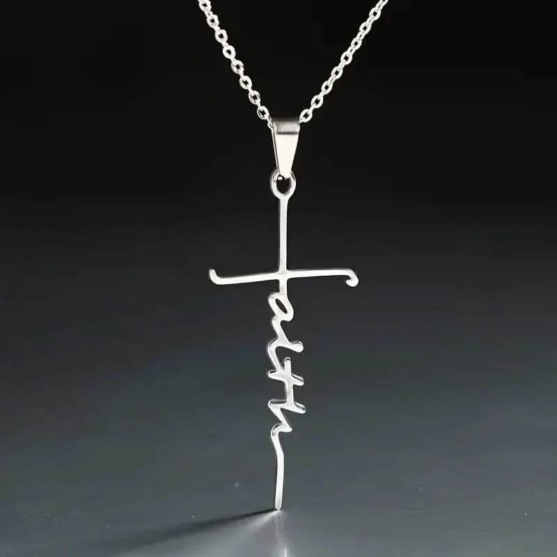Stainless Steel Faith Word Church Prayer Religious Pendant Necklace