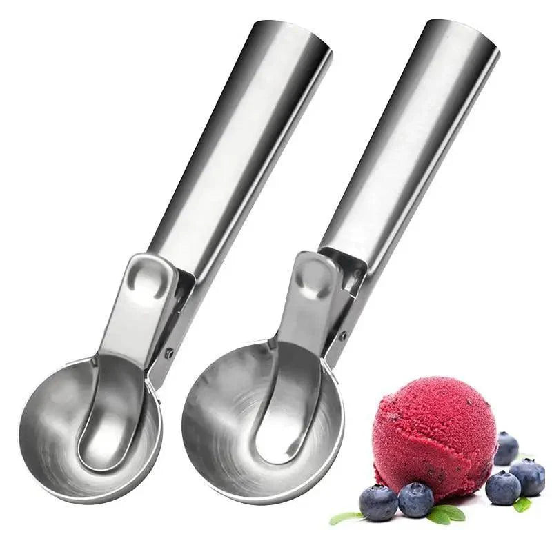 Stainless Steel Ice Cream Scooper, A Good Metal Scoop Tools For Kitchen, For Making Meatball/Melon Ball/Watermelon/Fruits, Measuring Spoon Cup for Cooking Baking