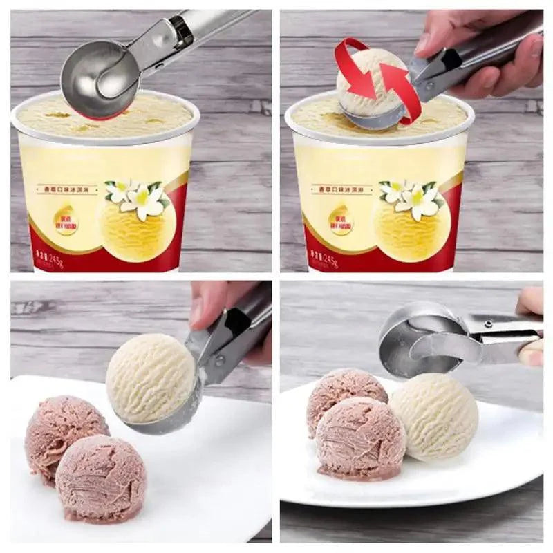 Stainless Steel Ice Cream Scooper, A Good Metal Scoop Tools For Kitchen, For Making Meatball/Melon Ball/Watermelon/Fruits, Measuring Spoon Cup for Cooking Baking
