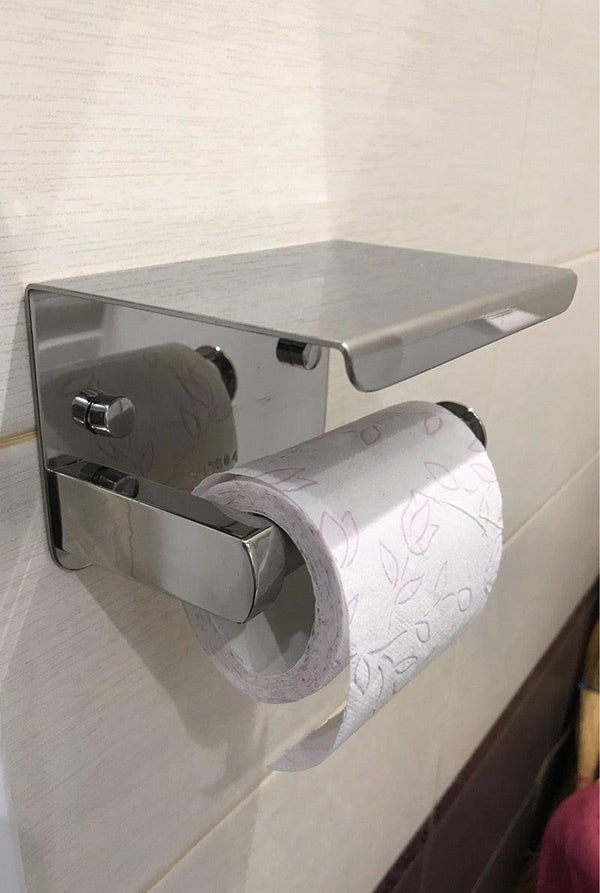 Stainless Steel Toilet Paper Holder Bathroom Wall Mount WC Paper Phone Holder Shelf Towel Roll shelf Accessories Toilet Paper Holder With Phone Shelf Aluminum Bathroom Accessories Tissue Roll Dispenser Storage Rack, Wall Mounted Modern Paper Towel Adapter