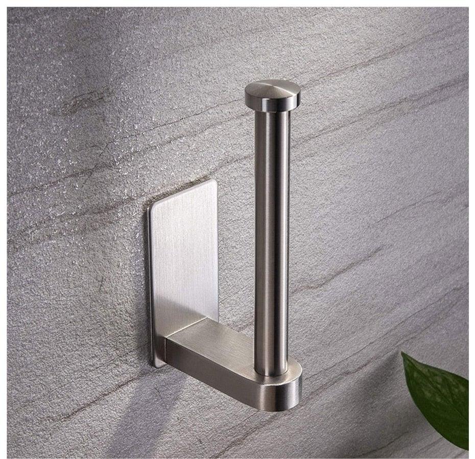 Stainless Steel Wall Toilet Paper Roll Holder Black Silver Self Adhesive Toilet Paper Holder for Bathroom Stick Wall Towel Rack