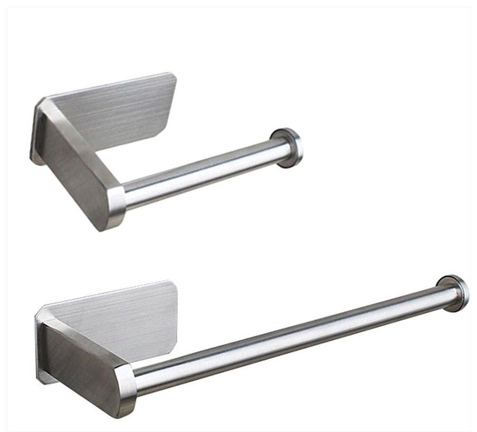Stainless Steel Wall Toilet Paper Roll Holder Black Silver Self Adhesive Toilet Paper Holder for Bathroom Stick Wall Towel Rack