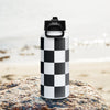 Checkered Stainless Steel Water Bottle with Straw Lid – Black & White, Leakproof & Reusable