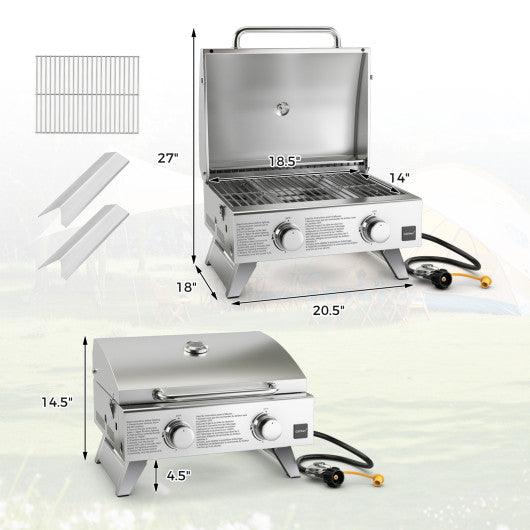 Stainless Steel Propane Grill with Lid for Outdoor Camping Tailgating Picnic Party-Silver