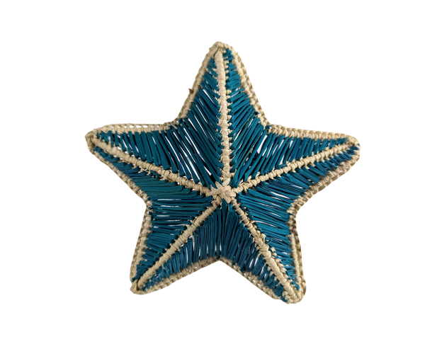Decorative star with blue and beige pattern on a white background