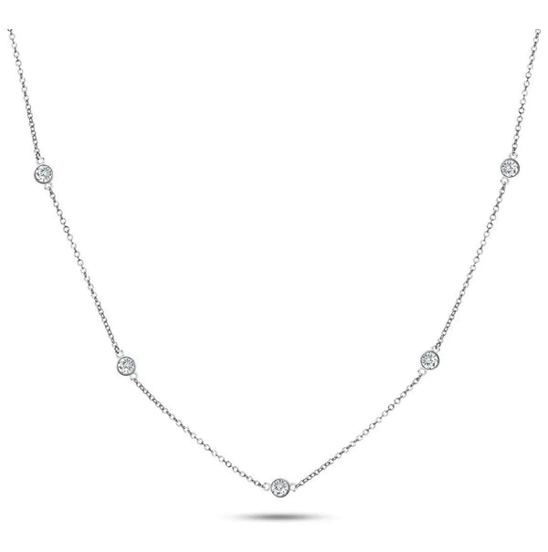 Solid Sterling Silver Round Cut Station Necklace - Gifts for You 'n Me