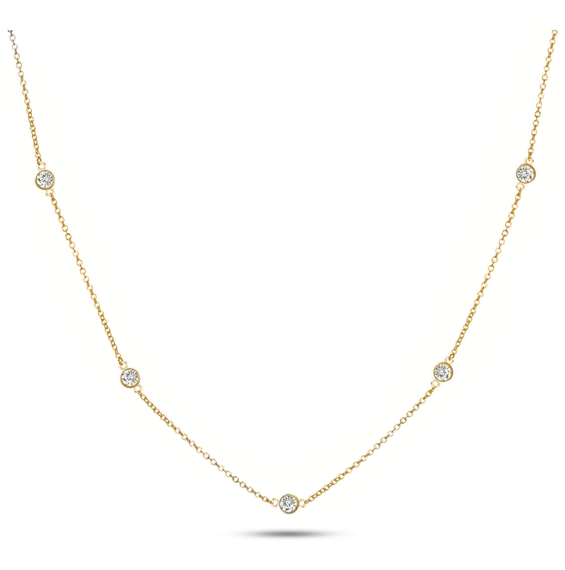 Solid Sterling Silver Round Cut Station Necklace
