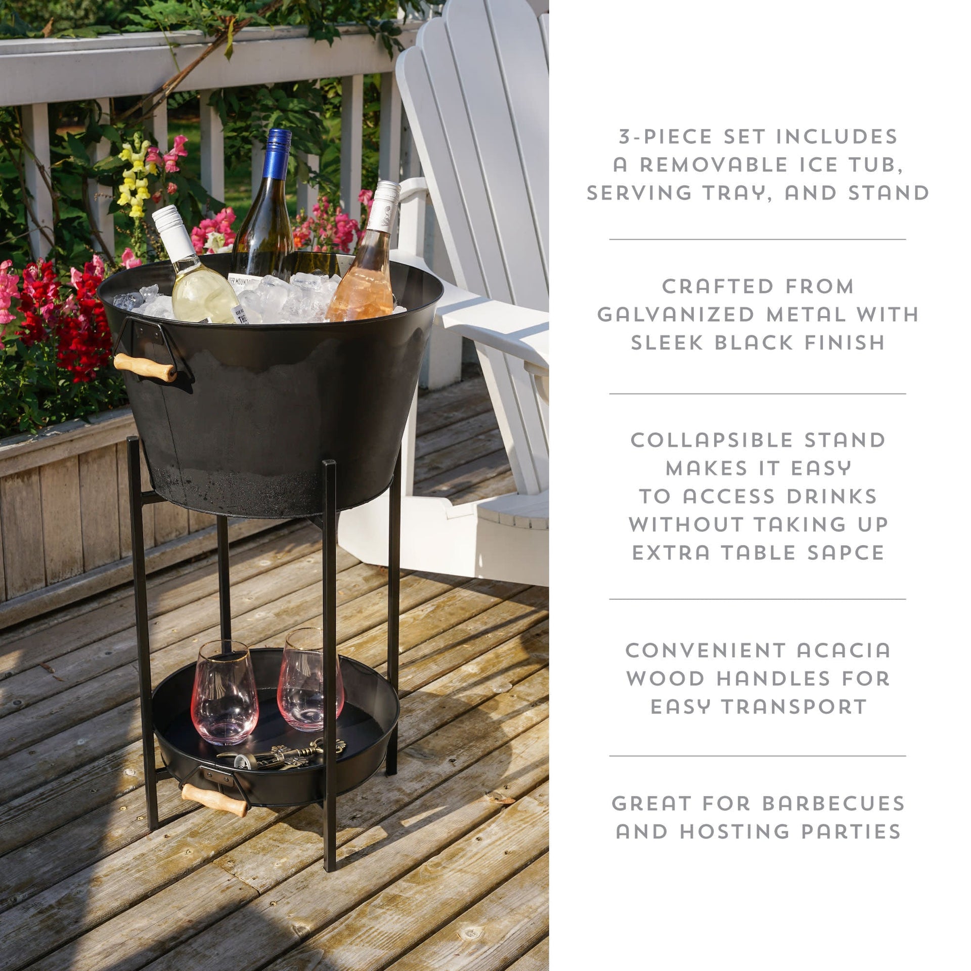 Black Beverage Tub with Stand & Tray