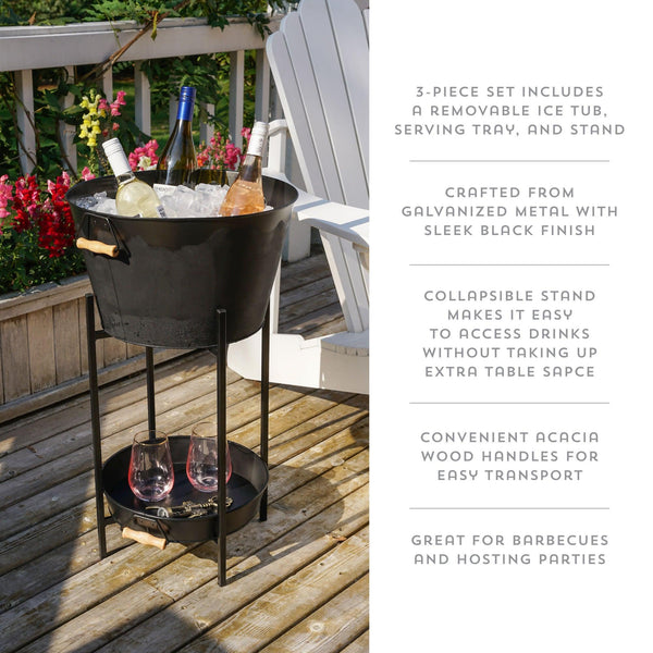 Black Beverage Tub with Stand & Tray