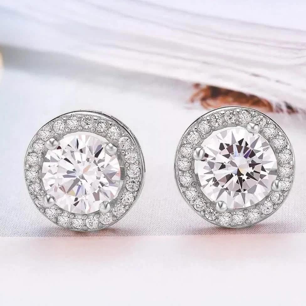 Sterling Silver Cubic Zirconia Classic Halo Stud Earrings