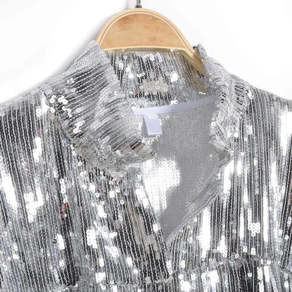 Sterlling Women's Tassel Sequin Jacket Autumn Winter Streewear Rock Stylish Long-sleeved Silver Reflective Jacket Women Outwear Tops