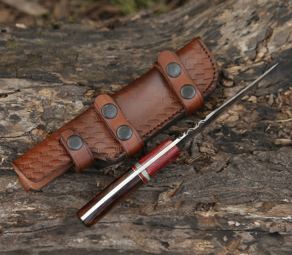 Sting Damascus Hunting Knife with Rosewood Handle